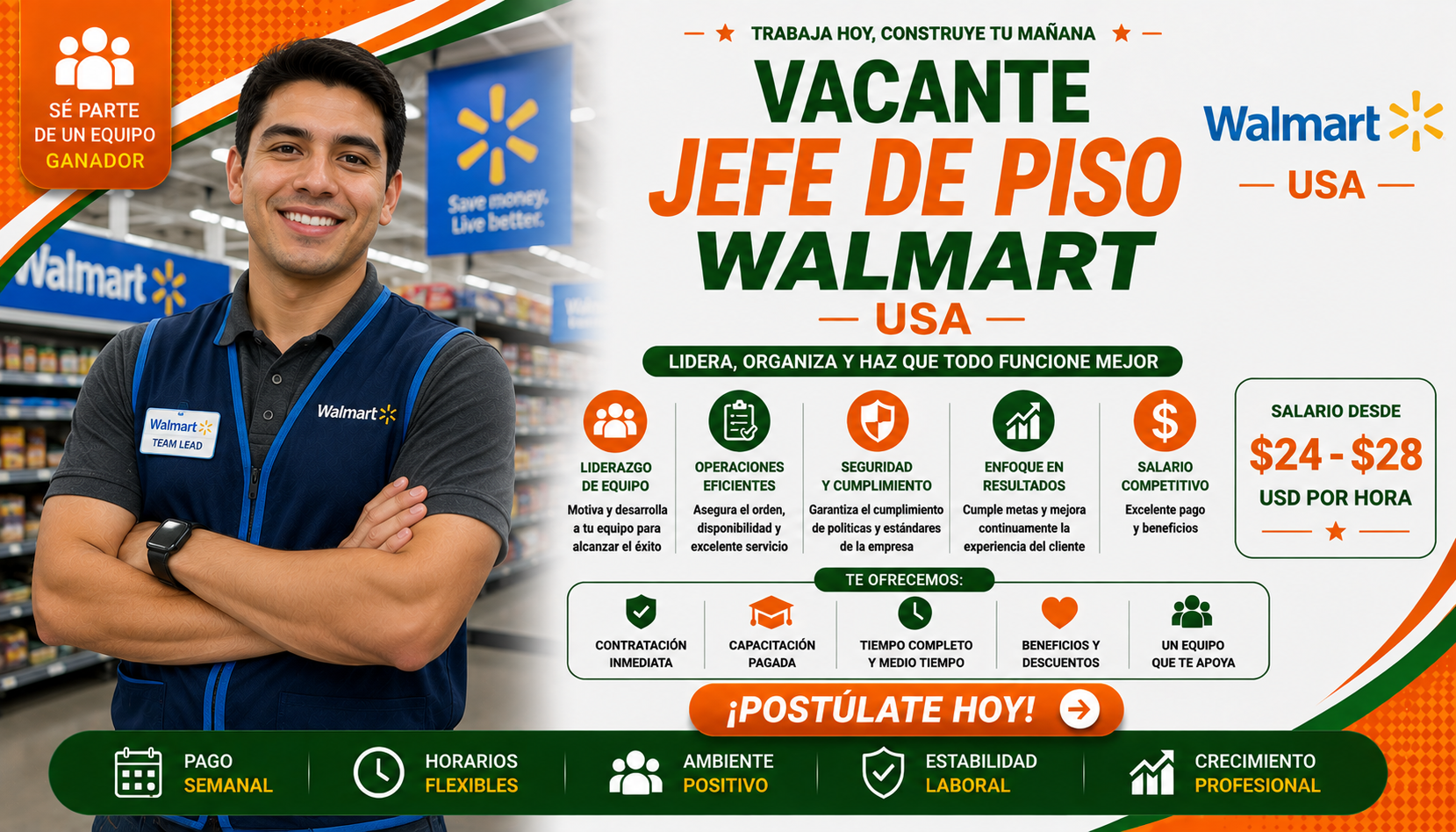 Vacante Jefe de Piso Walmart USA